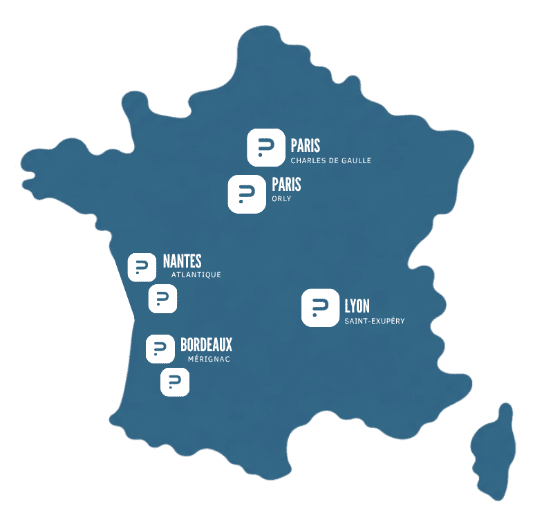 map of France, 7 car parks, Solution Parking network