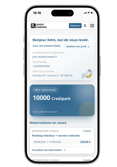 Credipark customer account interface, Ouest Parking loyalty scheme, Nantes